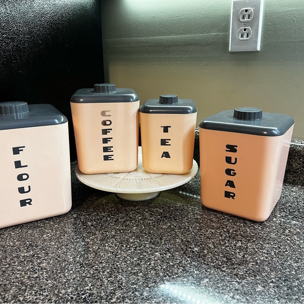Vintage 1950’s Pink and Gray Kitchen Canisters